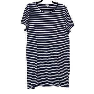 J. Crew Blue and White Nautical Striped 100% Cotton T Shirt Dress Size XL